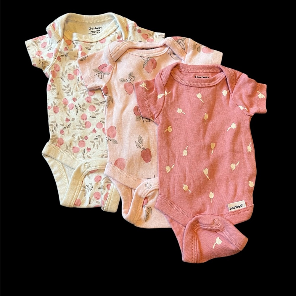 Gerber Baby Girls' Peach and Cream Bodysuit Trio